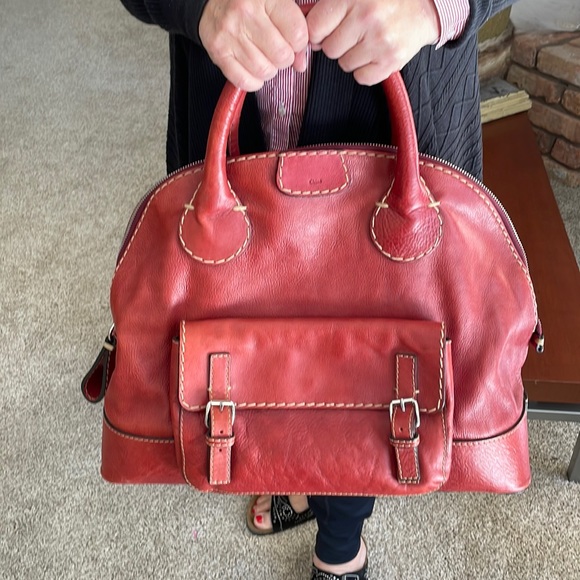 Reduced—CHLOE vintage Edith Dome Bowler red calfskin leather satchel tote, VGC - Picture 7 of 16
